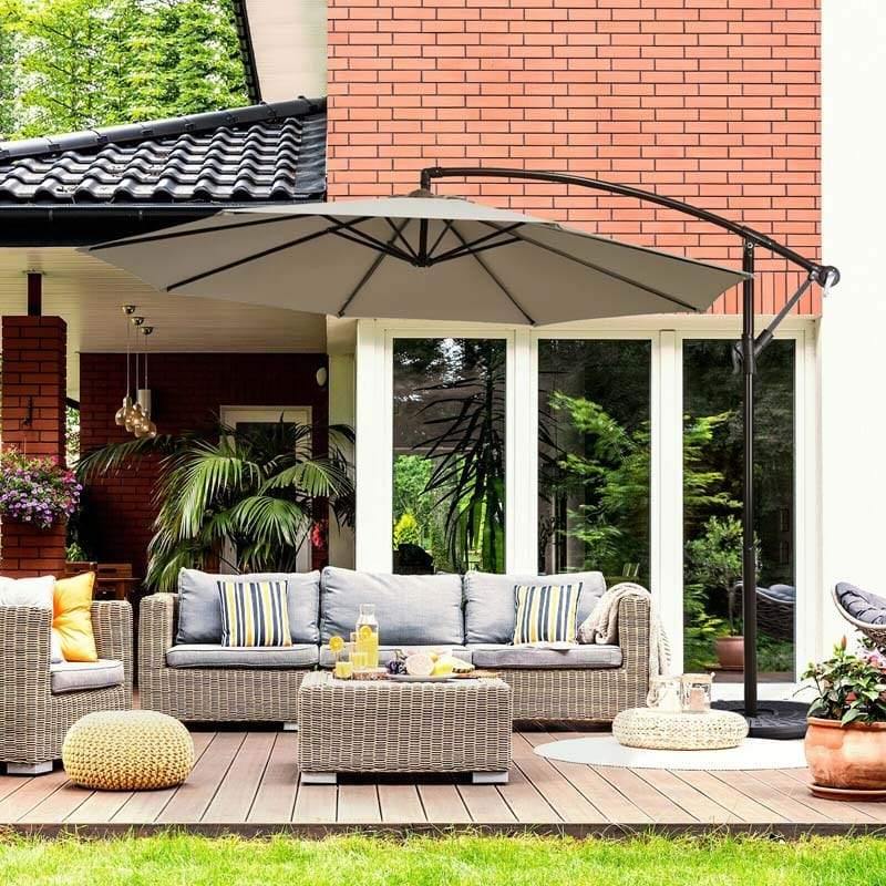 10FT Cantilever Umbrella Offset Hanging Patio Umbrella 8 Steel Ribs Outdoor Market Umbrella with Cross Base, Crank & Tilt Adjustment