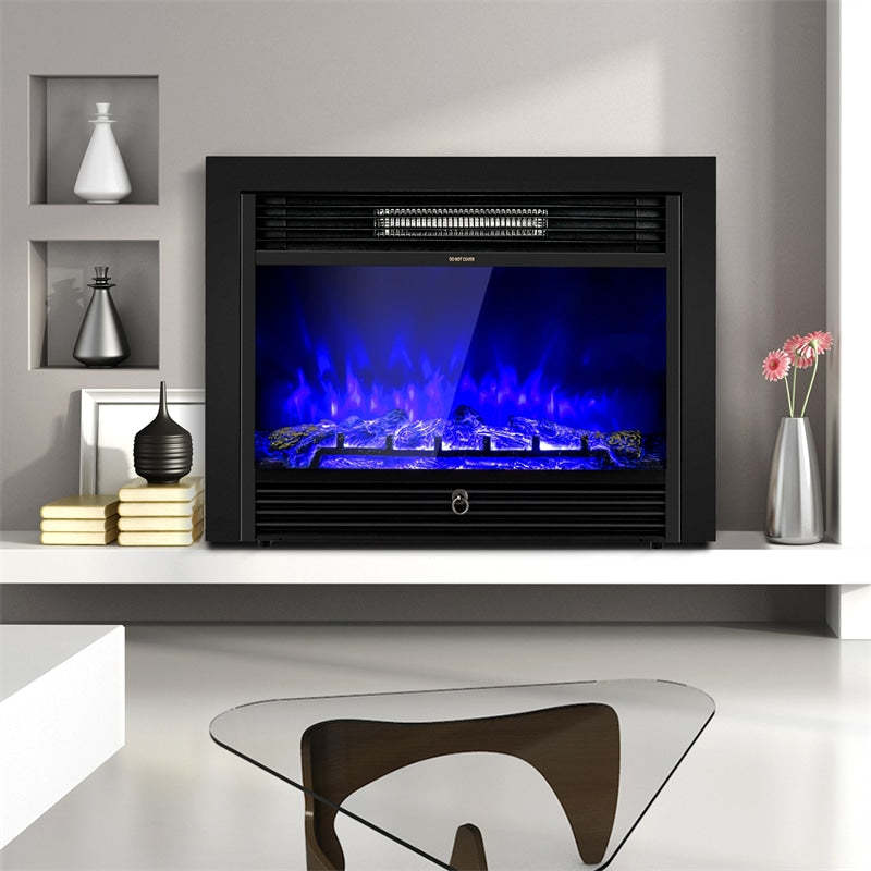 28.5" Electric Fireplace Insert, 750W/1500W Wall Mounted Recessed Freestanding Fireplace Heater with 3 Color Adjustable Flames, 2 Heat Modes, 8H Timer