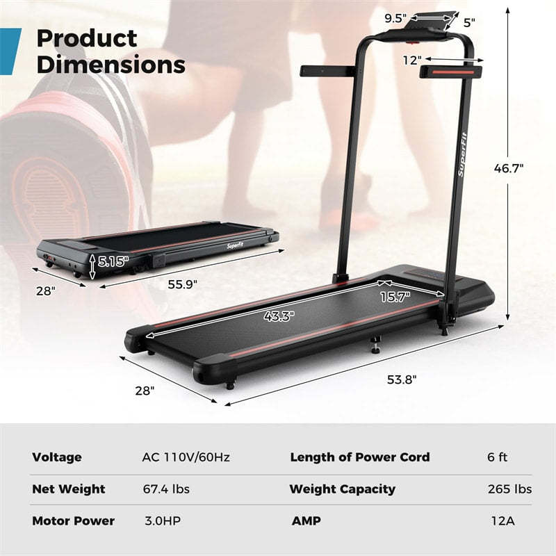 2-in-1 Folding Treadmill, 3.0HP Walking Pad with Incline, LED Display, Remote & APP Control, 265lbs Capacity Under Desk Treadmill for Home Office