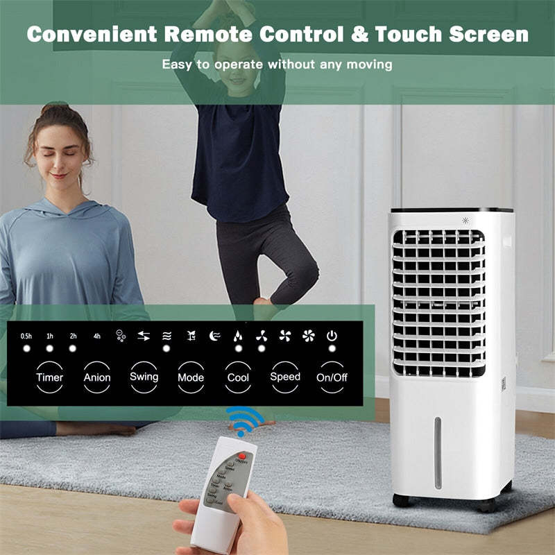 4-in-1 Portable Evaporative Air Cooler Bladeless Cooler with 12L Water Tank 4 Ice Boxes & Remote Control