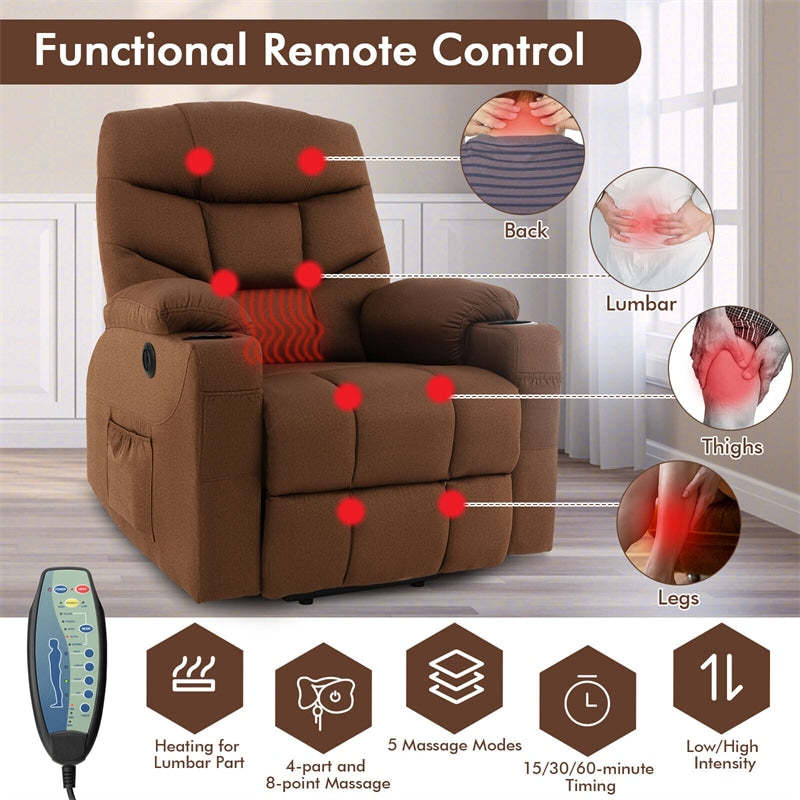 Electric Power Lift Recliner Chair for Elderly, Heat & Massage Reclining Sofa with Adjustable Backrest, Footrest & Remote Control for Living Room