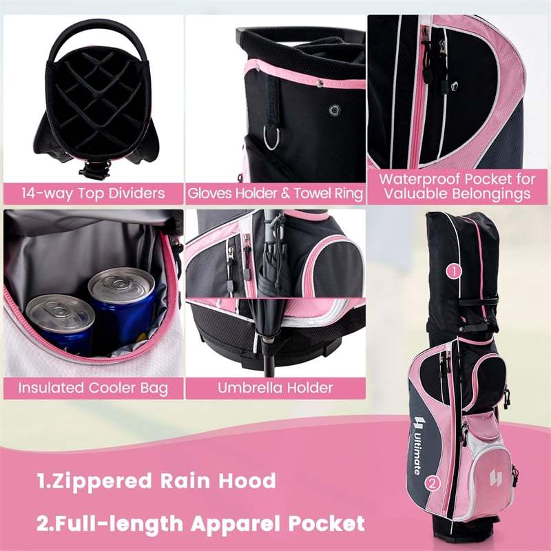 12 Pieces Women’s Complete Golf Club Set Right Hand, Golf Club Package Set with 460CC #1 Driver, Putter, Portable Golf Cart Bag & Rain Hood