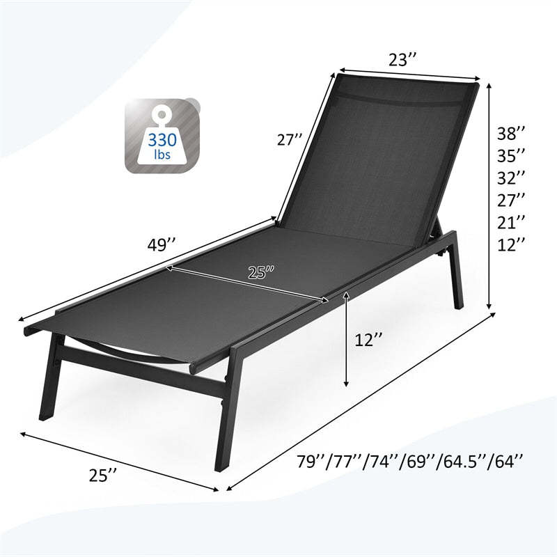 Outdoor Chaise Lounge Chair Reclining Pool Chair with 6-Position Adjustable Backrest