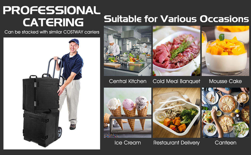 End-Loading Insulated Food Pan Carrier 81 Quart Portable Food Warmer with 5 Full-Size Pan & Handles