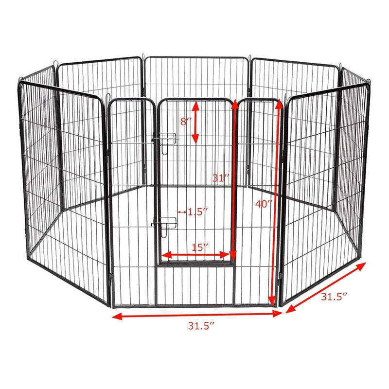 40" Outdoor Dog Fence with Gate 8 Panel Heavy Duty Metal Pet Puppy Dog Playpen Portable Exercise Kennel Fence for Yard