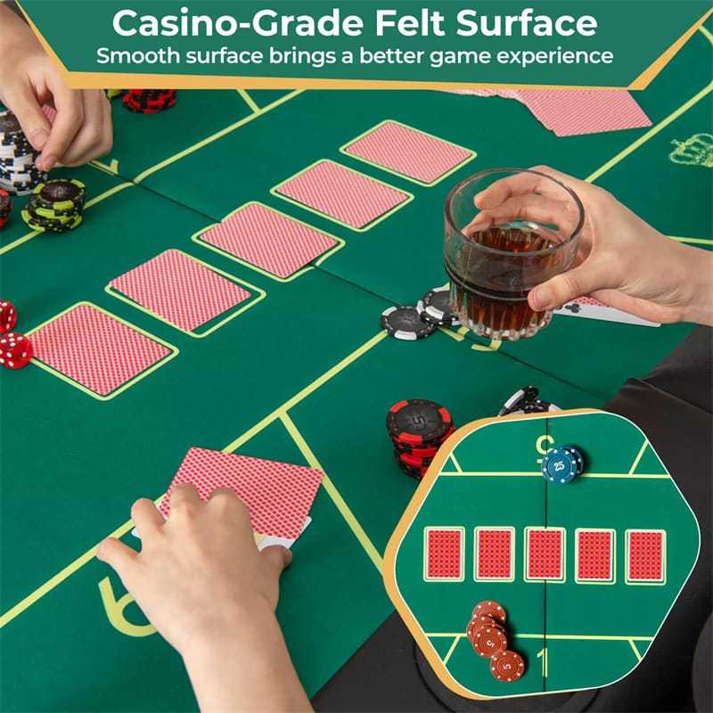 8-Player Poker Table, 72" Foldable Card Game Table with 8 Cup Holders, Casino-Grade Felt Surface, Portable Texas Holdem Table for Blackjack