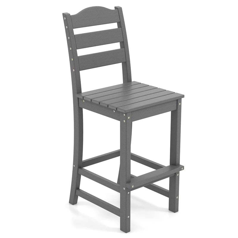 Outdoor HDPE Bar Stool, 30" Tall All Weather Patio Bar Chair with Backrest & Footrest for Garden, Backyard, Easy Maintenance
