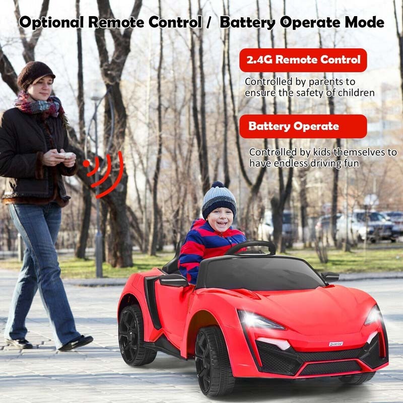 Kids Ride On Sports Car, 12V Battery Powered Electric Vehicle with Remote Control & LED Lights for Boys & Girls
