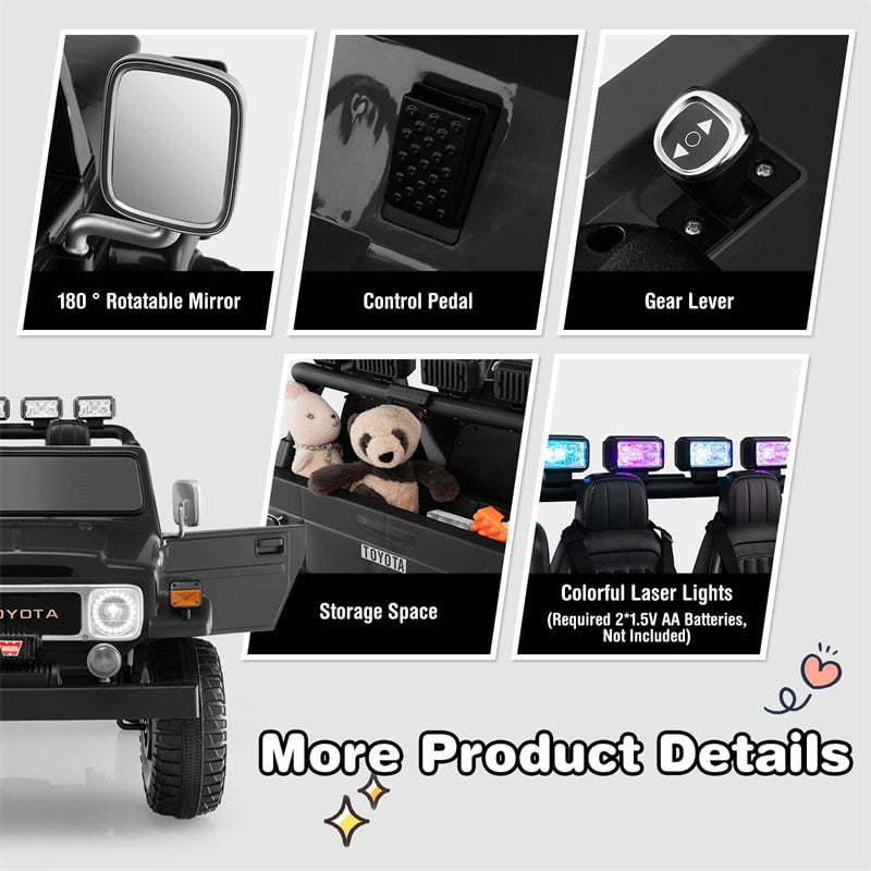 12V Toyota FJ40 Kids 2-Seater Ride on Truck Car Electric Vehicle with Remote Control Laser Lights Storage Music