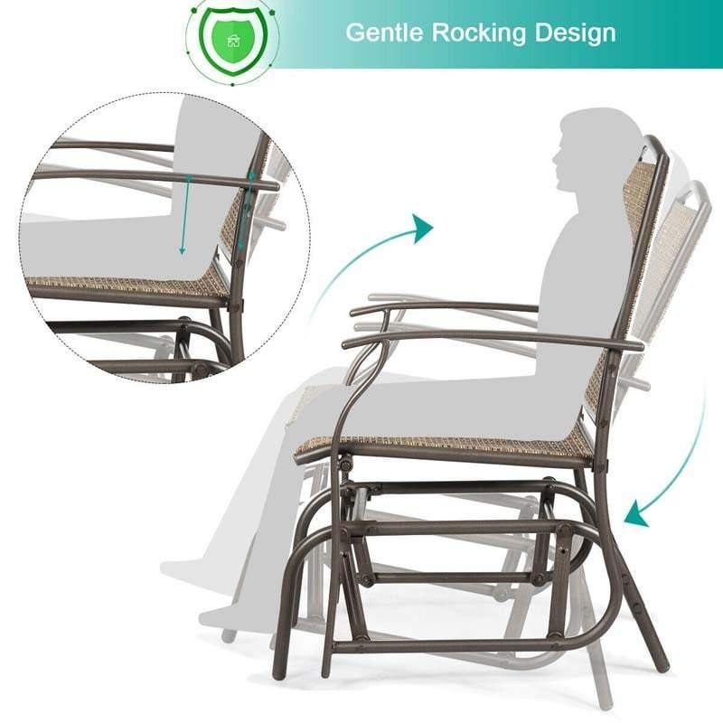 2 PCS Outdoor Glider Chairs Patio Porch Single Swing Glider Rocking Chairs with Metal Frame & Breathable Mesh Fabric