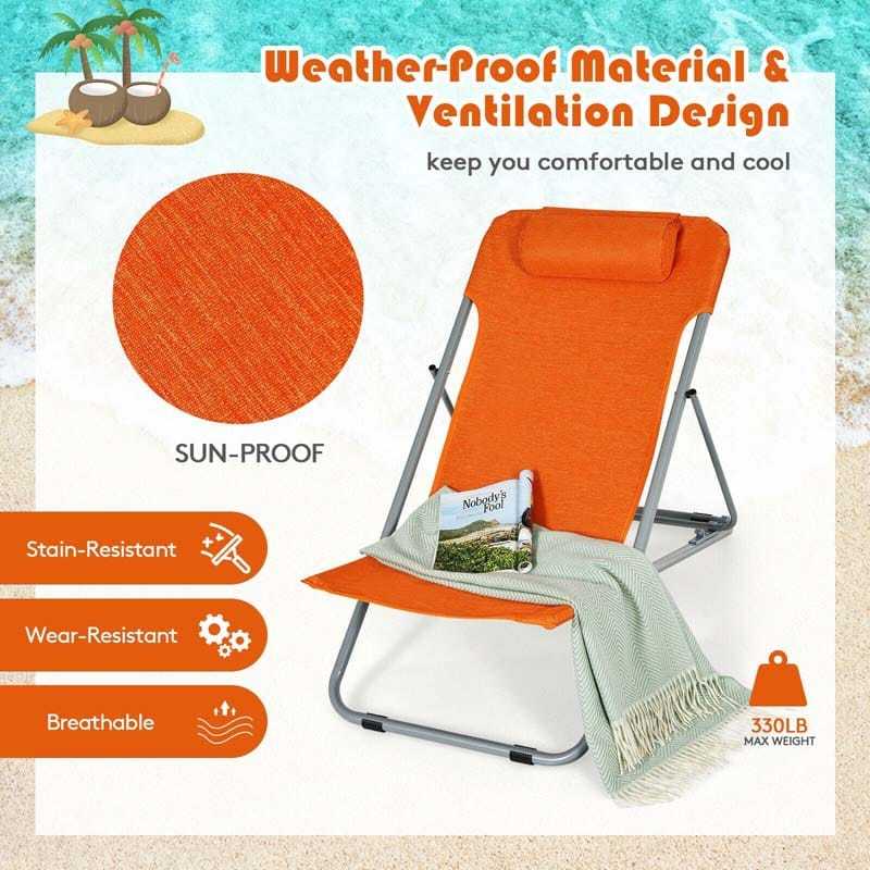 2-Pack Beach Chairs, Folding Lounge Chairs with Adjustable Backrests & Headrests, Portable Lightweight Chairs for Camping, Deck, Sunbathing