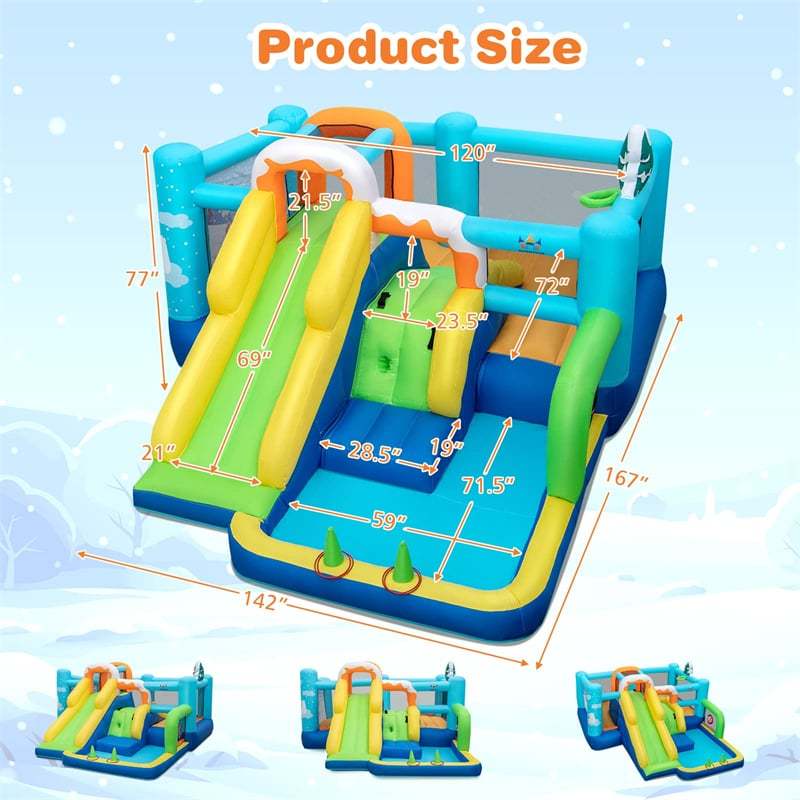 7-in-1 Kids Inflatable Bounce House Bouncy Castle Ice Cream Theme  Multi-play Jumping House with Slide, Large Ball Pit & Pitching Game