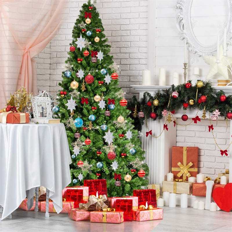 9FT Unlit Artificial Christmas Tree, Premium Hinged Spruce Tree with 2132 Branch Tips & Metal Stand, Easy Assembly Xmas Tree for Home Holiday Decor