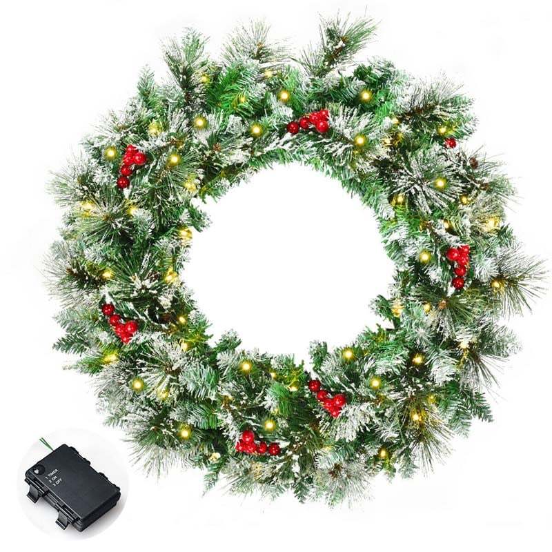 24" Spruce Pre-lit Snowflocked Artificial Christmas Wreath with 50 LED Lights