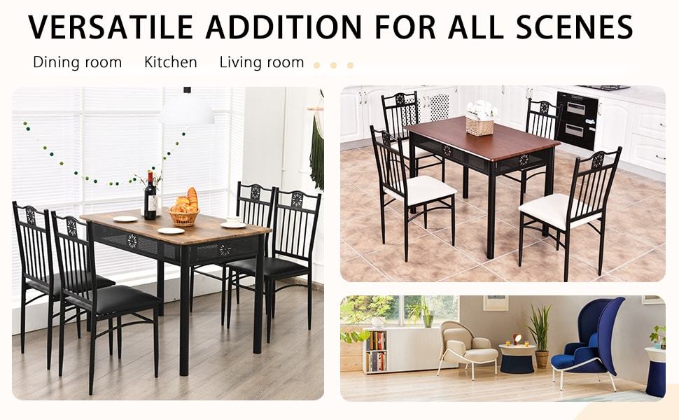 5 Piece Vintage Kitchen Dining Table Set with 4 Padded Dining Chairs