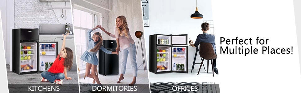 2 Doors Compact Refrigerator 3.4 cu. ft. Cold-rolled Sheet Mini Fridge with Adjustable Removable Shelves