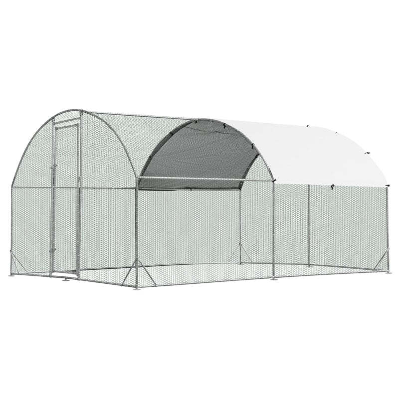 12.5ft Large Metal Chicken Coop, Galvanized Walk-in Poultry Cage with All-Weather PE Cover, Outdoor Rabbit Hutch & Hen Run House for Backyard Farm Use