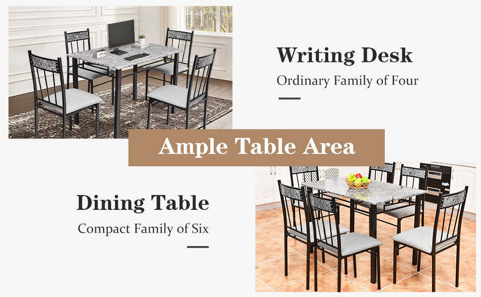 5 Piece Faux Marble Kitchen Dining Table Set with 4 Padded Chairs