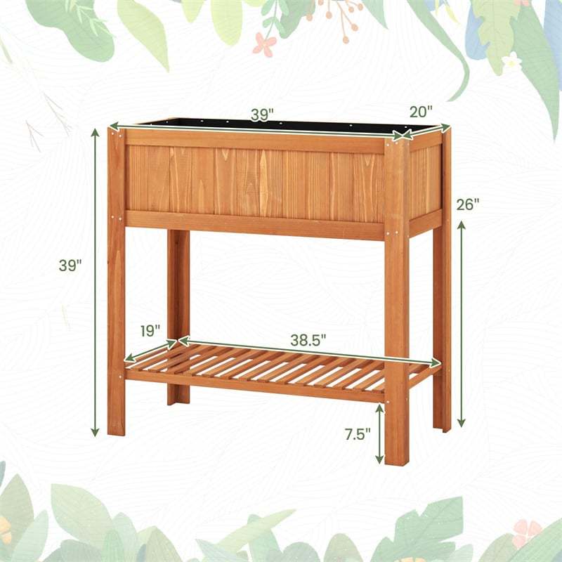 Raised Garden Bed Outdoor Fir Wood Elevated Planter Box Standing Herb Garden Planter with Storage Shelf