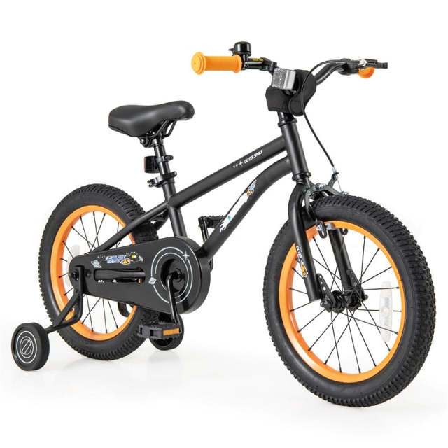 16-Inch Kids Bike, Sports Bicycle for 4-7 Years Old with Height Adjustable Seat, Fully Enclosed Chain Guard & Removable Training Wheels