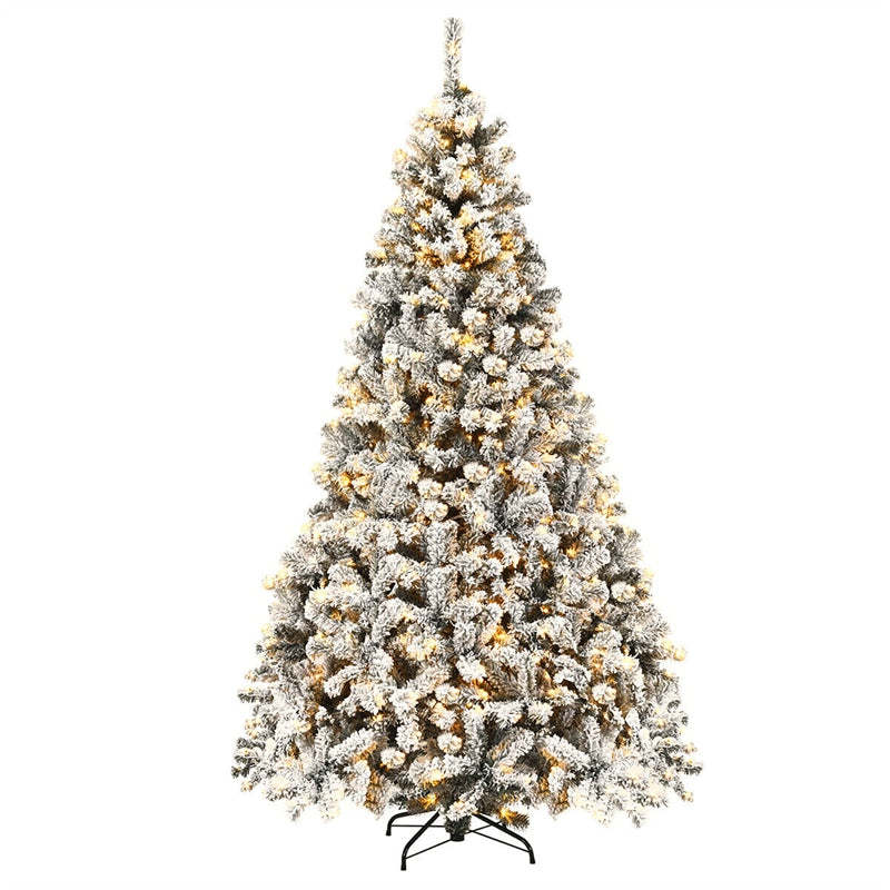 7.5FT Pre-Lit Artificial Christmas Tree, Premium Snow Flocked Hinged Xmas Tree with 450 LED Lights & Metal Stand for Indoor Outdoor Holiday Decor