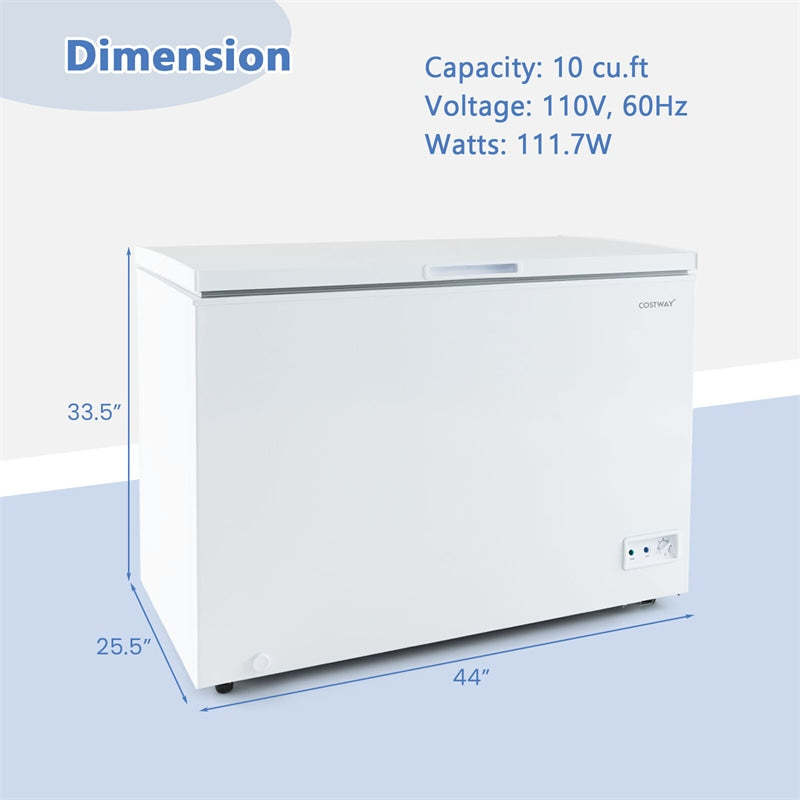 10 cu. ft. Chest Freezer Compact Deep Freezer Freestanding Top Open Door Freezer with 7-Level Adjustable Temperature & Removable Basket