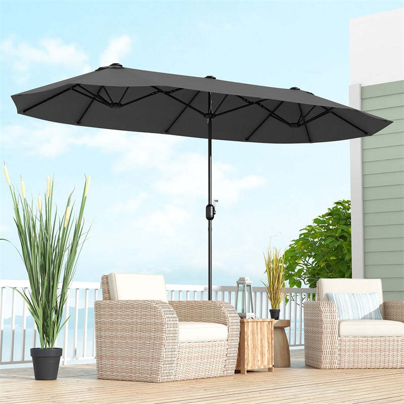 13FT Double-Sided Patio Umbrella, Extra Large Twin Market Umbrella with Base, Crank Handle, Safety Lock, Vented for Poolside, Deck, Backyard