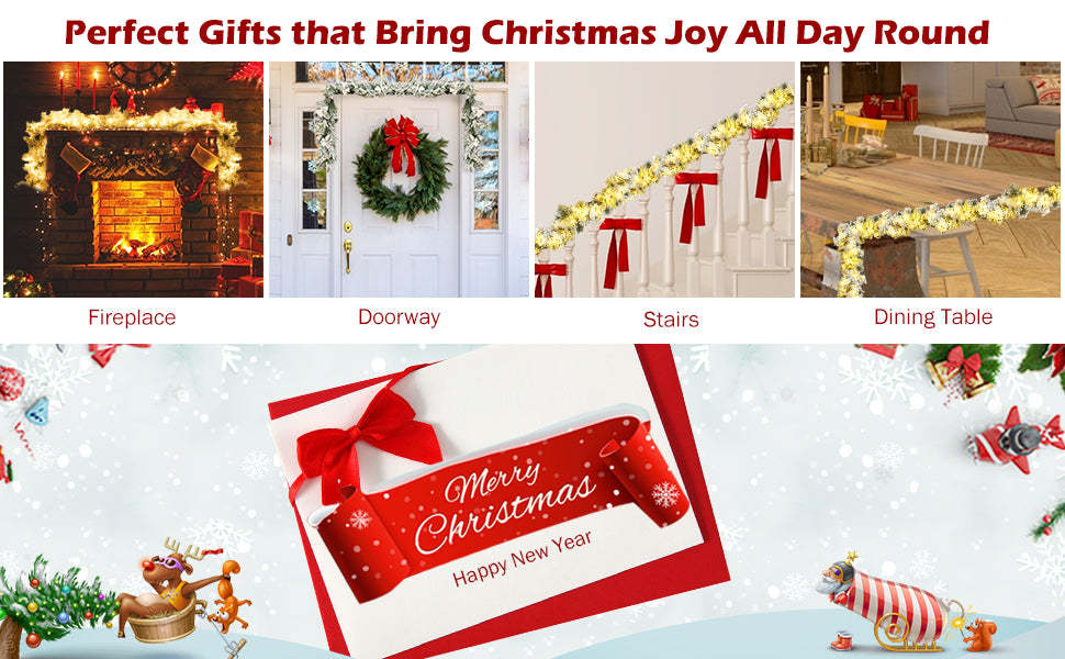 9ft Pre-Lit Snow Flocked Artificial Christmas Garland with 50 LED Lights