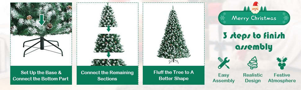 6ft Unlit Artificial Snow Flocked Christmas Tree with Pine Cones and Metal Stand