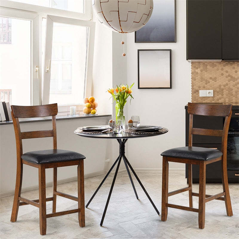 Counter Height Bar Stools Set of 2, Farmhouse 25.5" Rubber Wood High Dining Chairs Counter Stools with Backs & Leather Cushions for Kitchen Bistro
