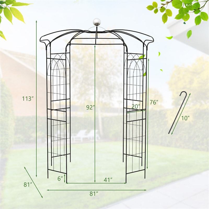 Birdcage Shape Garden Arch 9.4' x 6.8' Wrought Iron Arbor Trellis for Climbing Plants, French Style Pergola Pavilion for Wedding Party Outdoor Decor