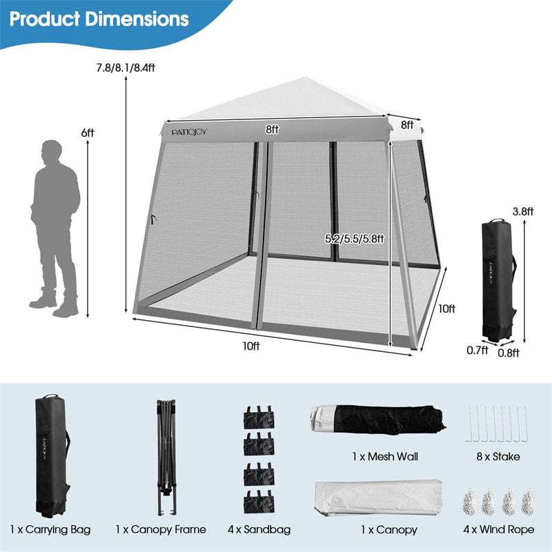 10x10FT Slant Leg Pop-Up Canopy with Mesh Sidewalls & Roller Bag, Foldable Outdoor Instant Setup Canopy Tent for Patio, Camping, Beach Events