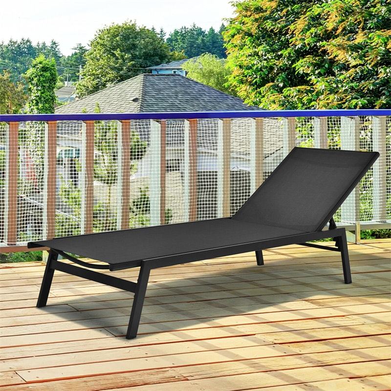 Outdoor Chaise Lounge Chair Reclining Pool Chair with 6-Position Adjustable Backrest