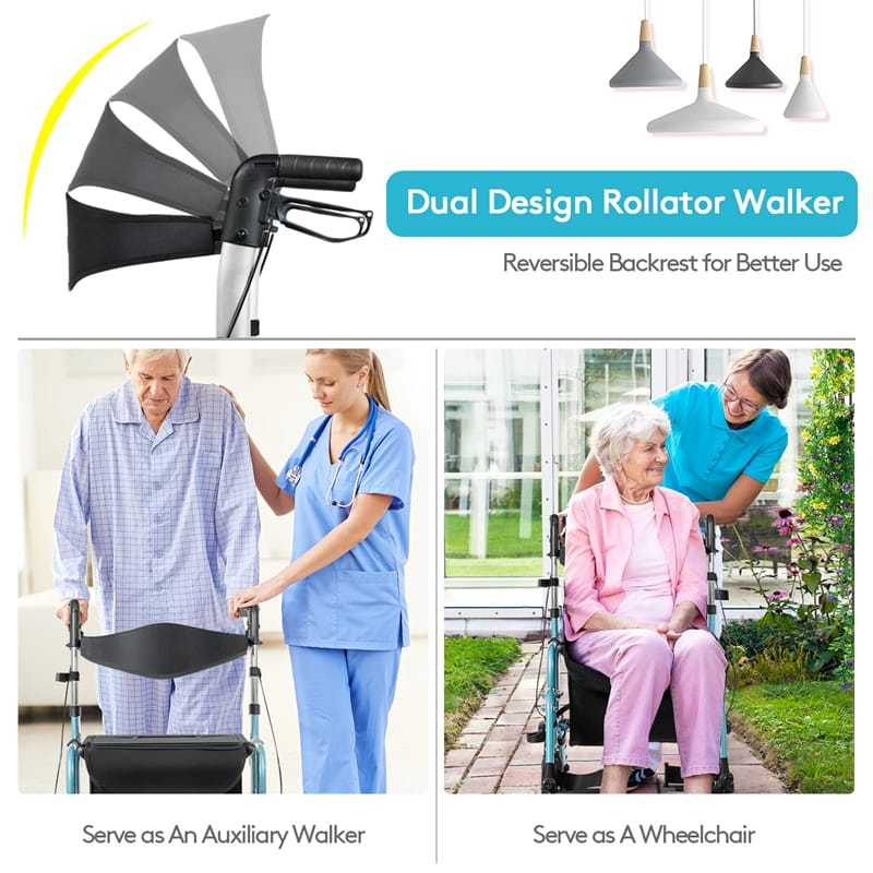 2-in-1 Folding Rollator Walker with Seat for Seniors, Aluminum Medical Walker Transport Chair Combo with 8" Wheels, Adjustable Handle & Backrest