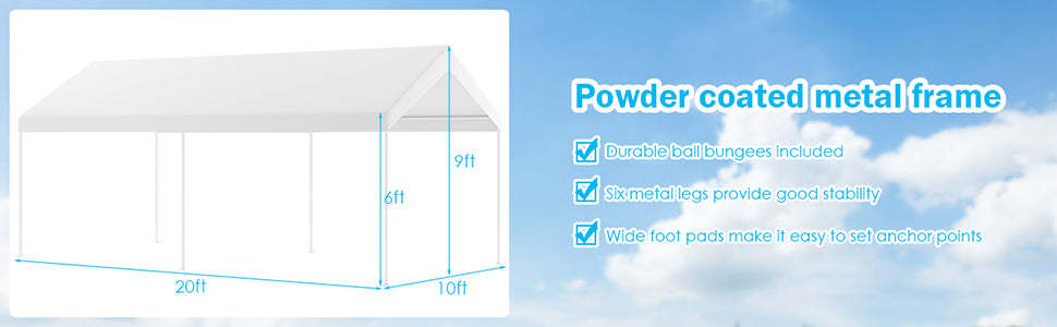 10 x 20 Feet Heavy Duty Portable Carport Outdoor Car Canopy Garage Shelter