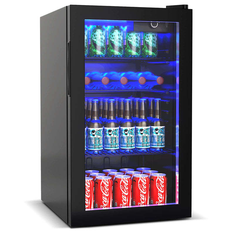 120-Can Mini Beverage Fridge, Freestanding Beverage Refrigerator w/2-Layer Glass Door & Removable Shelves, Beer/Wine/Soda Cooler for Home, Office, Bar
