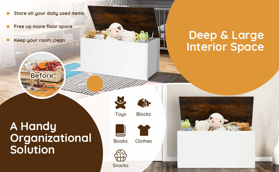 Flip-top Storage Chest with Pneumatic Rod & Safety Hinges 35.5” Storage Bench Deck Box for Toys Tools