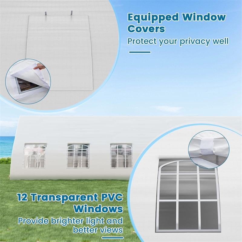 20 x 40FT Heavy Duty Party Tent Large Peach Shaped Event Tent White Outdoor Wedding Canopy Tent With Sidewalls, Zippered Doors & 12 Windows