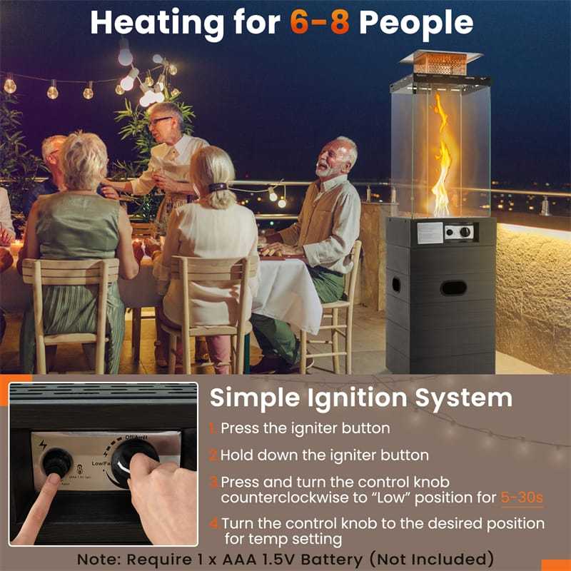 40,000 BTU Propane Patio Heater, Outdoor Gas Heater with Wheels, Tempered Glass Tube, Stainless Steel Burner, Cover, CSA Certified for Porch, Backyard