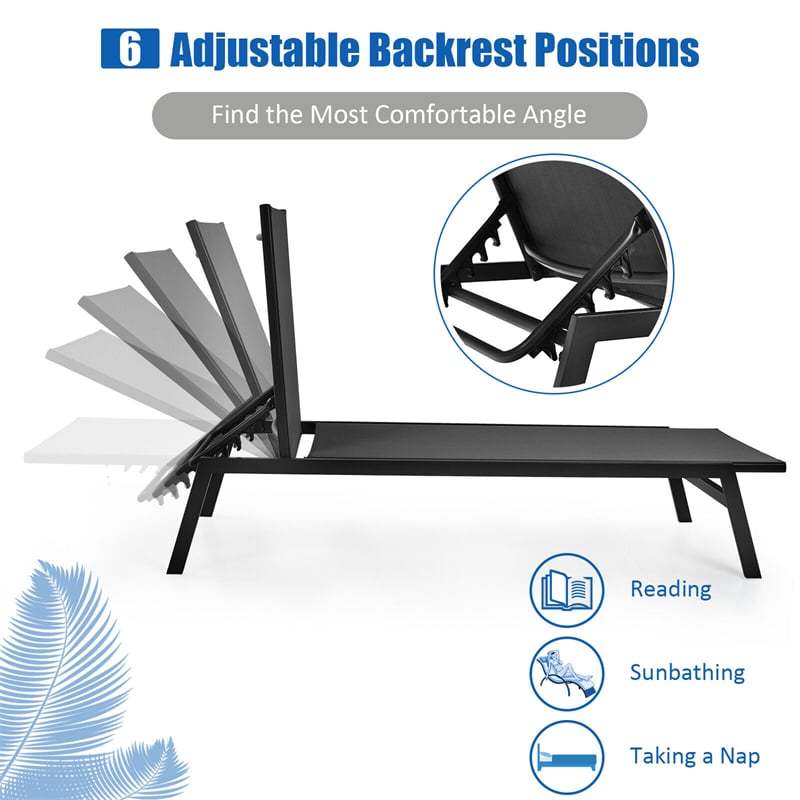 Outdoor Chaise Lounge Chair Reclining Pool Chair with 6-Position Adjustable Backrest
