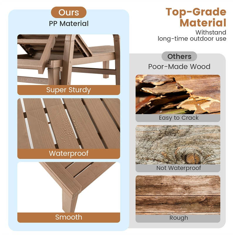 Outdoor Chaise Lounge Chair All Weather PP Patio Recliner Chair 4-Position Adjustable Backrest with Curved Armrests