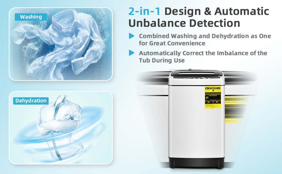 Portable Washing Machine 1.5 Cu.Ft 11Lbs Capacity Full-automatic Laundry Washer and Spinner Combo with LED Display 8 Wash Program 10 Water Levels