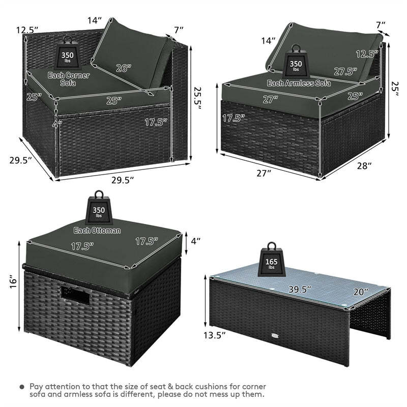 8PCS Wicker Outdoor Sectional Set, Patio Rattan Furniture Set with Storage Box, Coffee Table, Sofas, Ottomans, Cushions & Waterproof Cover