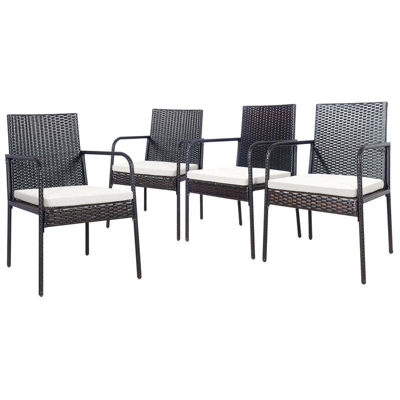 4PCS Patio Wicker Rattan Dining Chairs with Armrests, Soft Cushions, Steel Frame, All-Weather Steel FrameOutdoor Armchairs for Deck Porch Backyard
