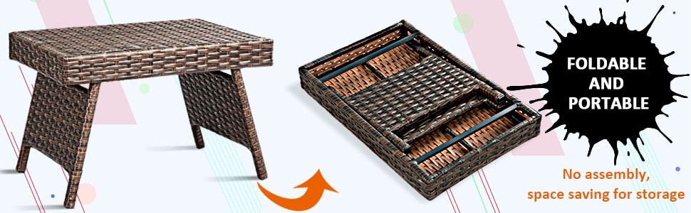 Patio Folding PE Rattan Wicker Side Table Outdoor Coffee Table Poolside Garden Lawn Bistro Furniture