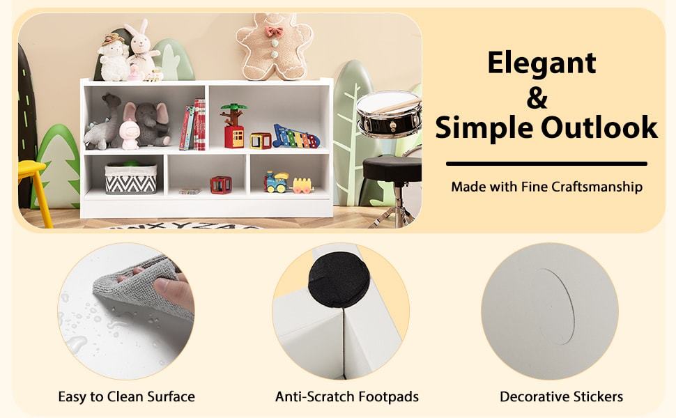 Wood Storage Cube Bookcase 2 Tier 5-Cube Open Shelf Storage Cabinet Multipurpose Bookshelf for Kids Playroom