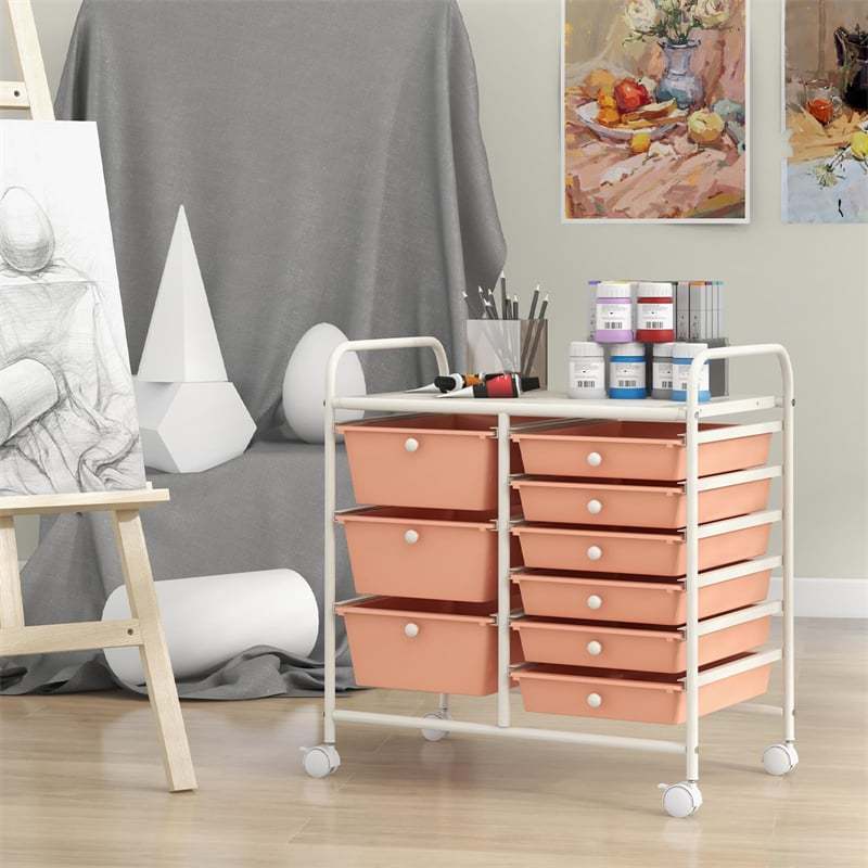 9-Drawer Rolling Storage Cart, Mobile Art & Craft Supply Organizer on Wheels, Metal Frame, Drawer Utility Cart for Classroom Office Home Salon