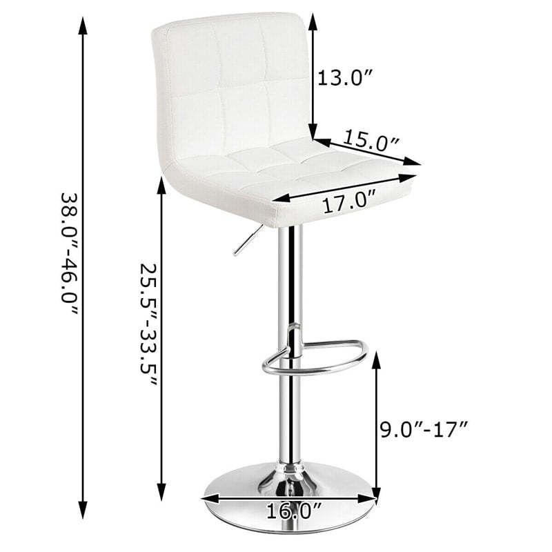 Swivel Bar Stools Set of 2 w/Adjustable Height & Back, Modern PU Leather Armless Counter Height Bar Chairs for Kitchen Island, Home Bar, Dining