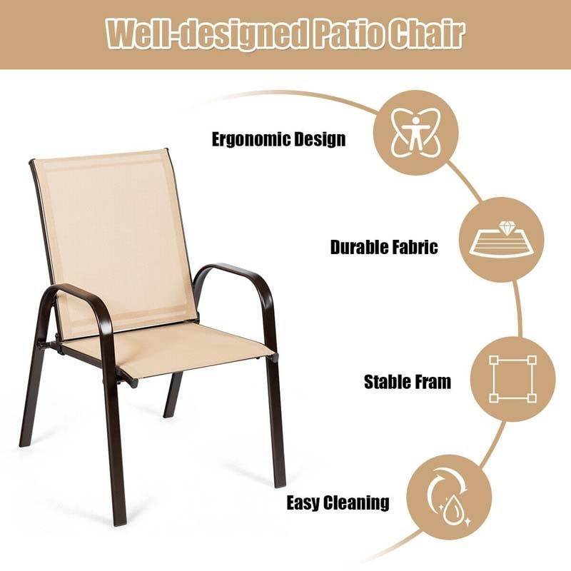 2PCS Steel Frame Sling Patio Chairs, High Back Outdoor Dining Chairs with Armrests & Breathable Quick-Drying Fabric for Backyard, Garden, Deck