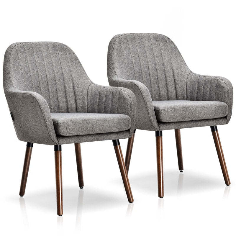 Set of 2 Fabric Dining Chairs, Upholstered Armchairs with Rubber Wood Legs, Thick Sponge Seat, Modern Accent Chairs for Living Room, Bedroom
